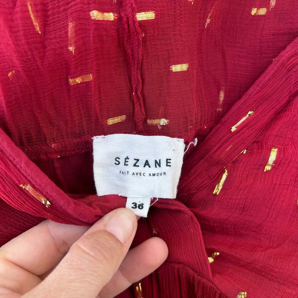 Sezane Celeste Maxi Dress Long Sleeve Red Sheer Bohemian Boho 36 Size 4 - Picture 4 of 10